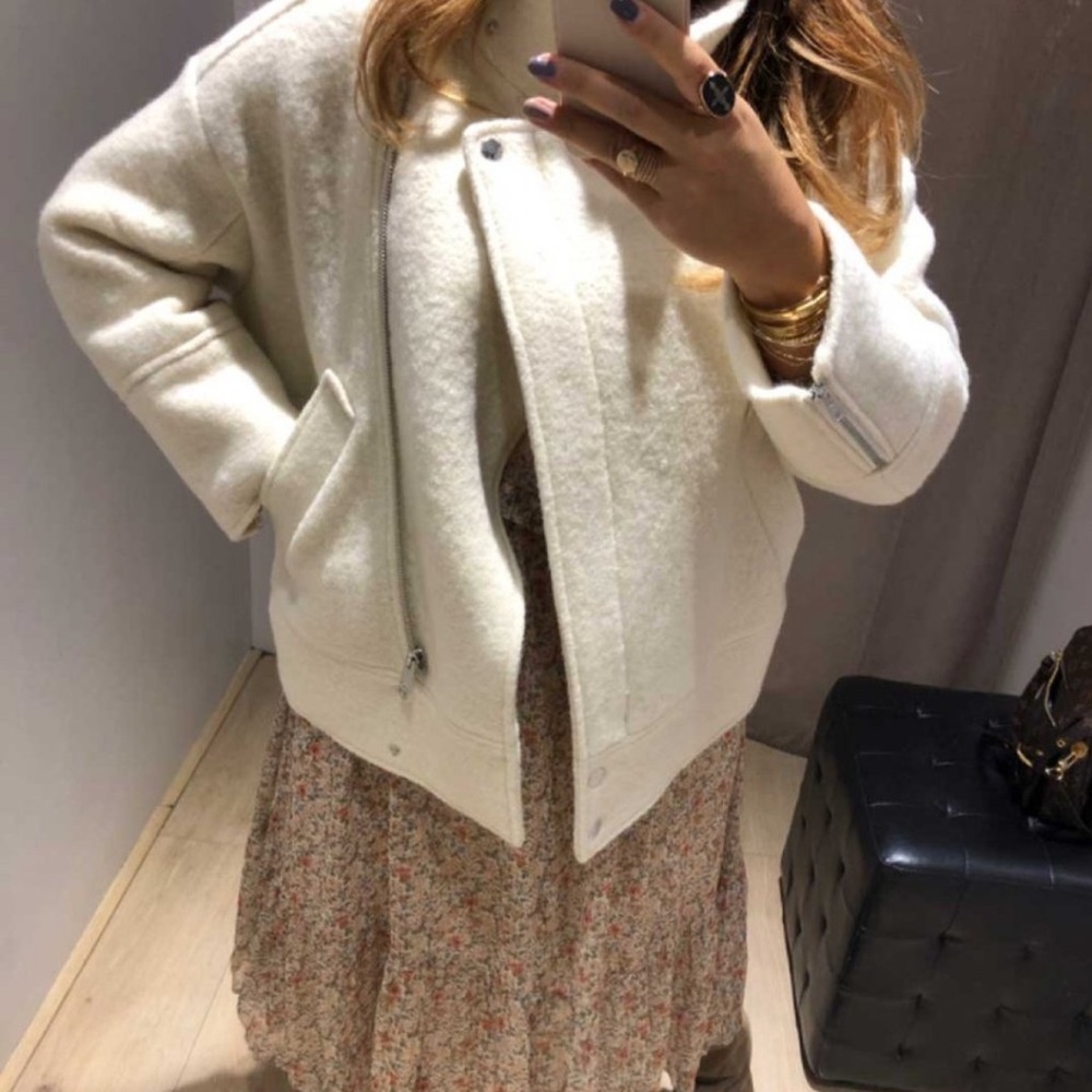 Ba&sh Greige White Wool Moto Jacket Shacket